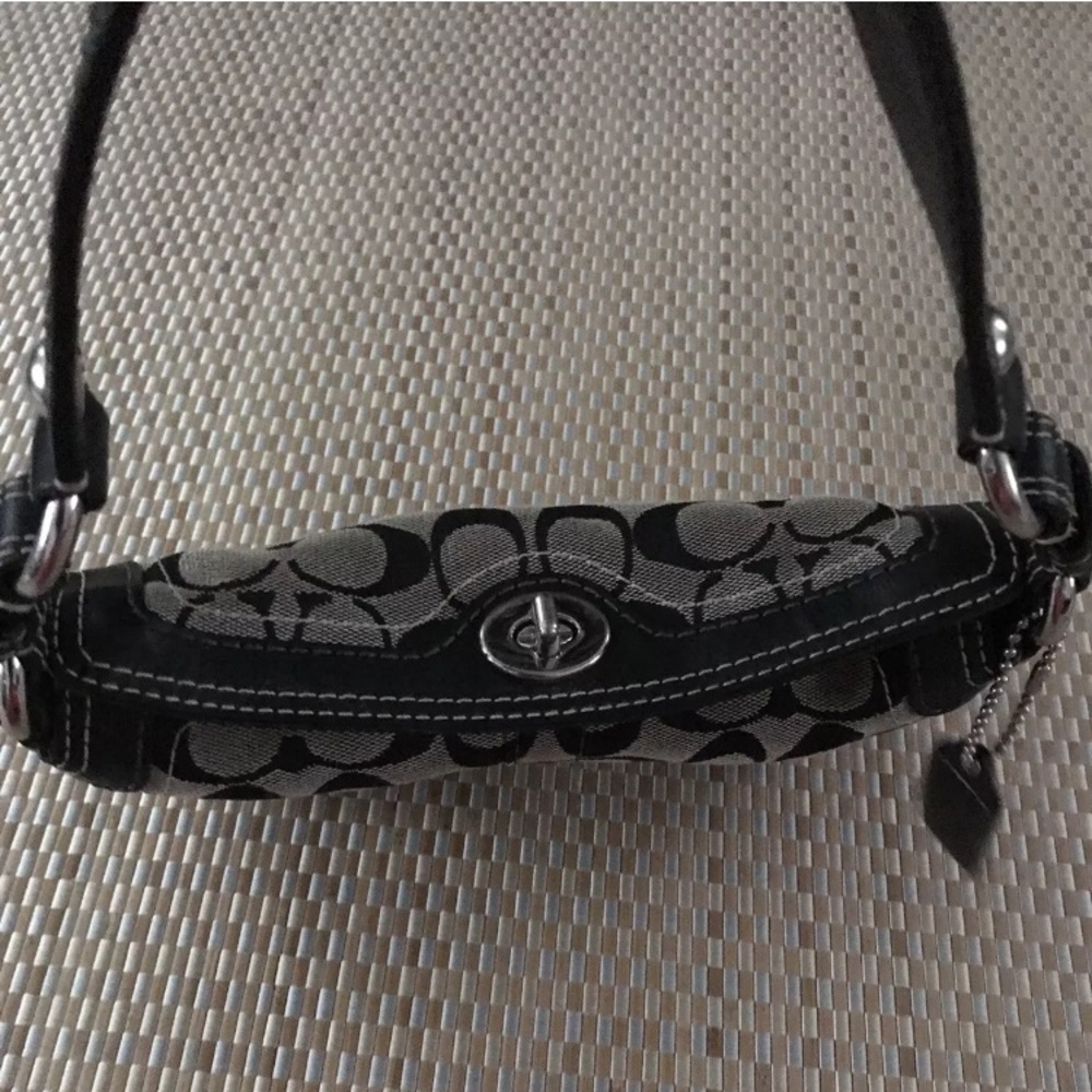 Coach Y2K signature canvas dark chocolate leather trim bag C0771